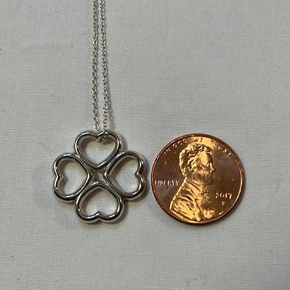 Tiffany & Co Silver Four Hearts Clover Pendant Necklace 16” - Picture 12 of 13